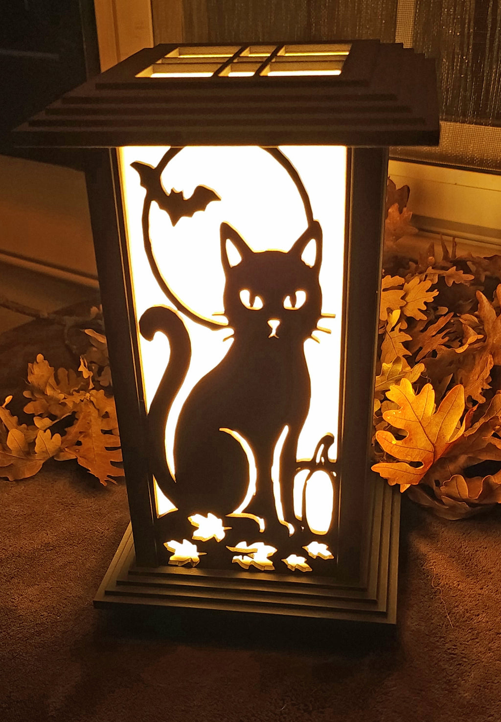 Black Cat & Moon Kyoto lamp panel with standard white diffuser