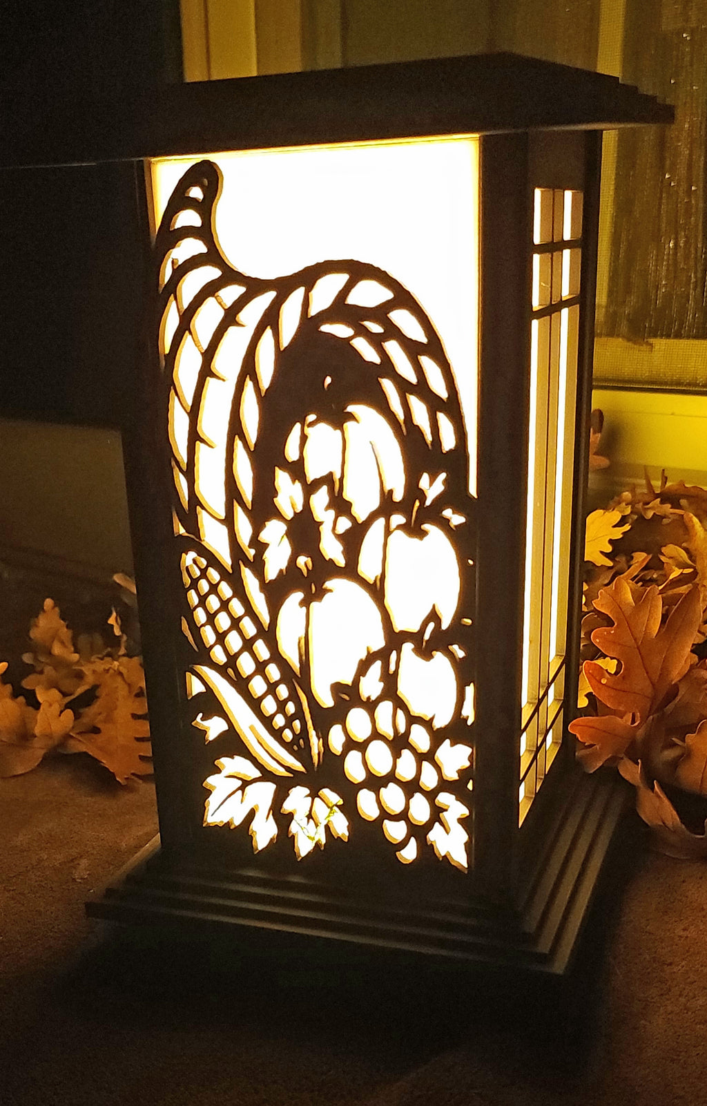 Autumn Cornucopia interchangeable Kyoto lamp panel with harvest fruit and pumpkins