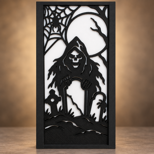 Graveyard Moonrise Halloween wall panel with ghoul, tombstones, spiderweb, and full moon