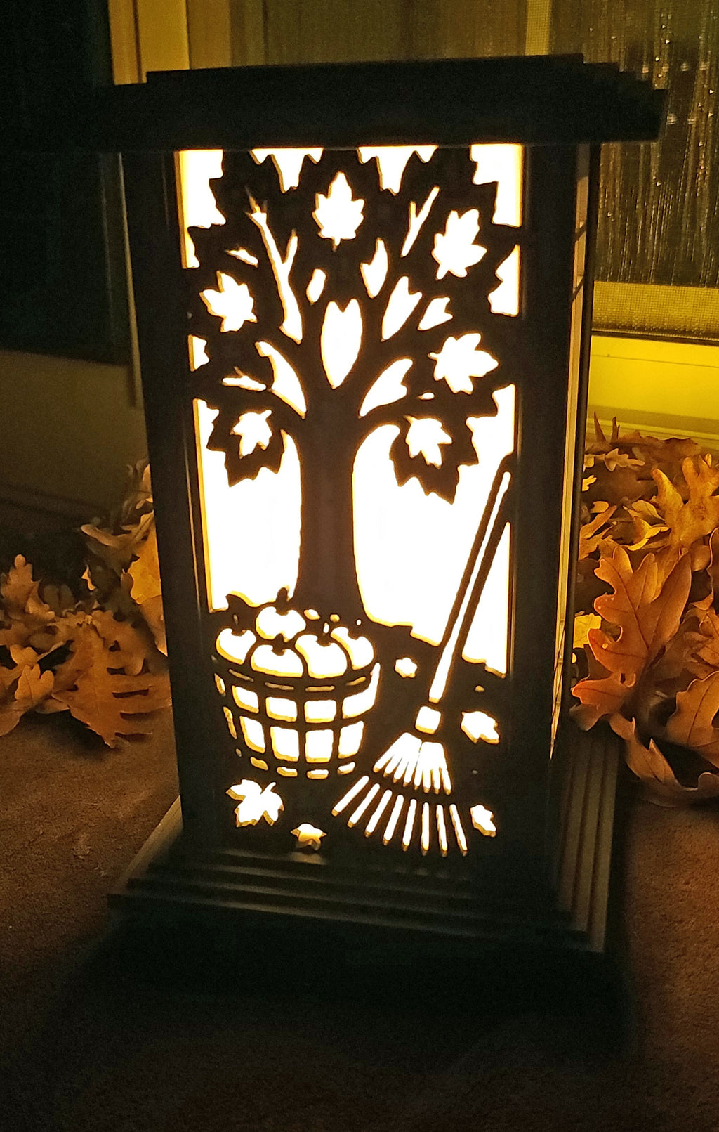 Harvest Tree interchangeable Kyoto lamp panel with pumpkins and autumn details