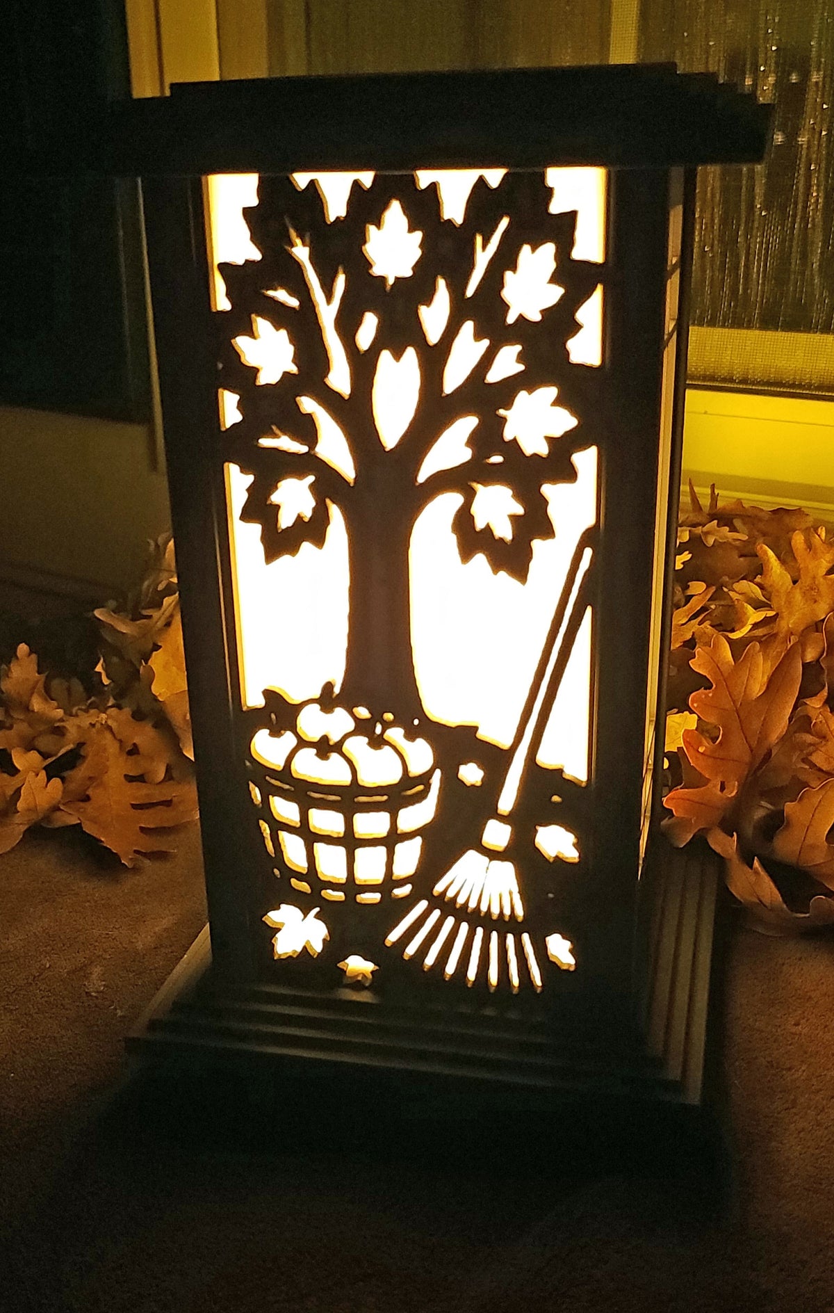 Harvest Tree interchangeable Kyoto lamp panel with pumpkins and autumn details