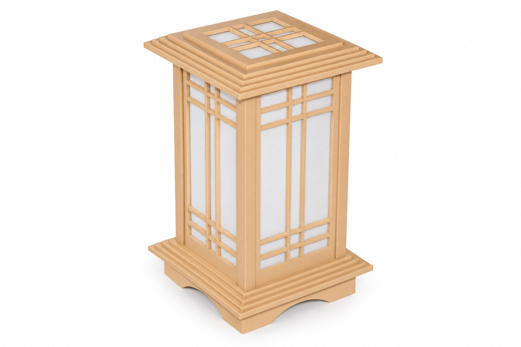 Natural Maple Kyoto shoji-style table lamp with white diffuser panels, viewed at an angle