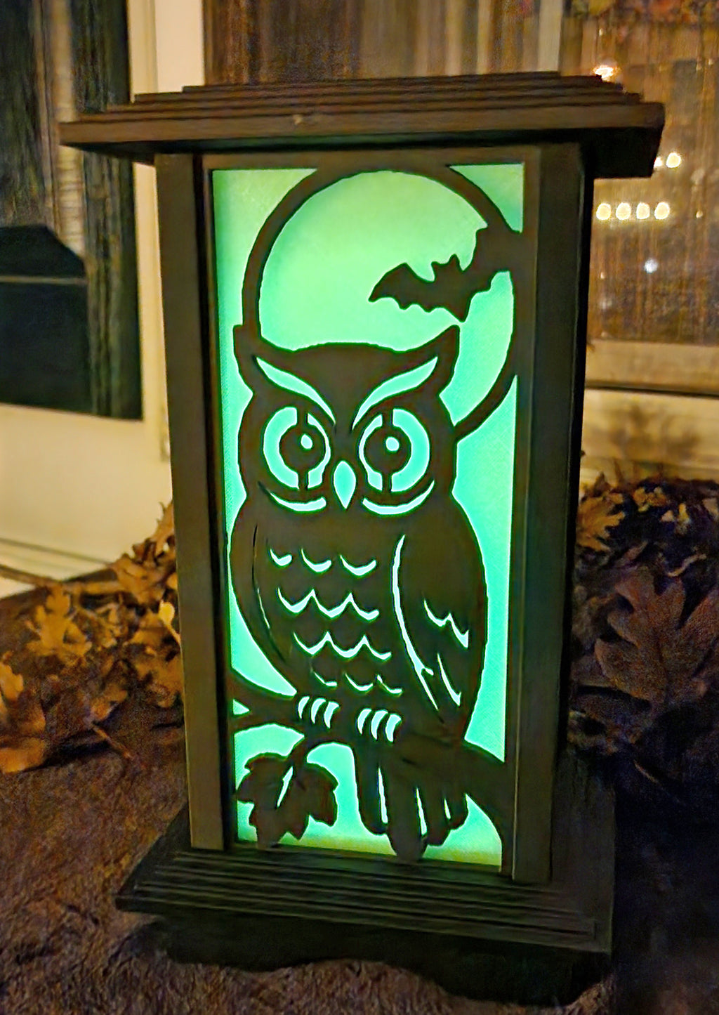 Moonlit Owl & Bat glow-in-the-dark diffuser panel for the Kyoto Lamp