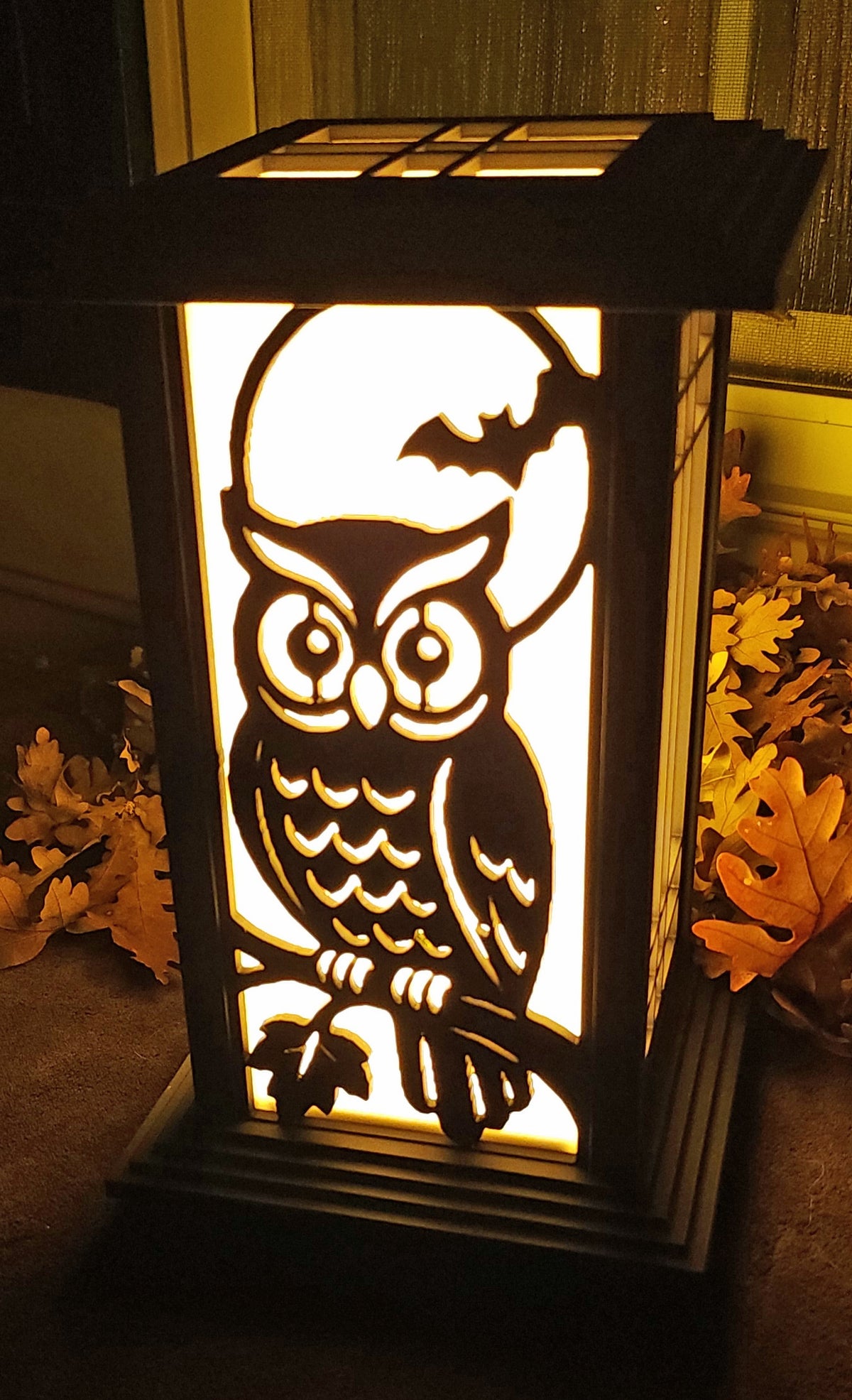 Moonlit Owl & Bat Kyoto lamp panel with standard white diffuser
