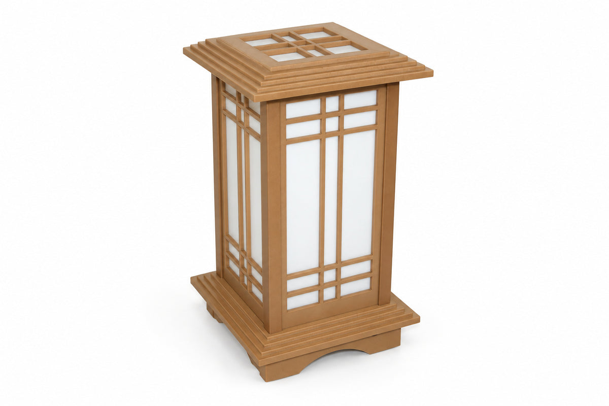 Prairie Pine Kyoto shoji-style table lamp with white diffuser panels, viewed at an angle