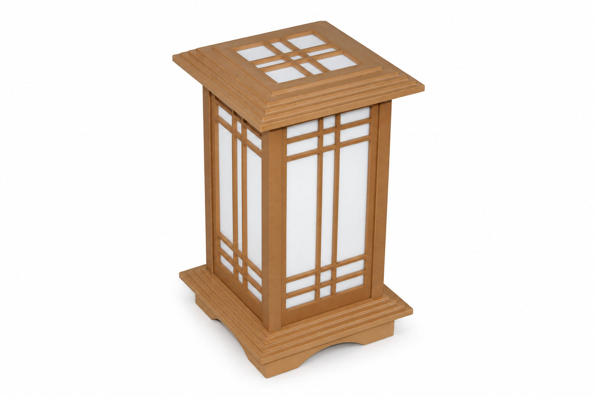 Side view of the Prairie Pine Kyoto Shoji lamp against a white background