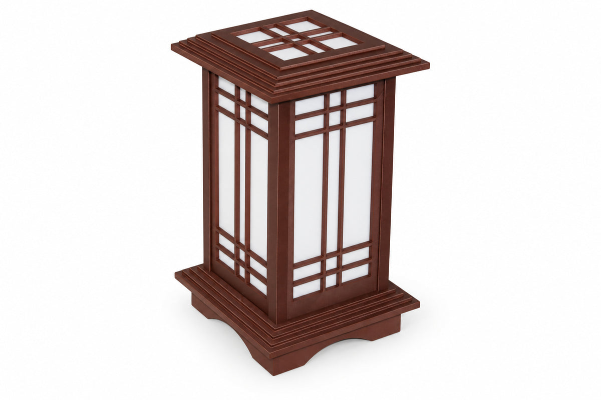 Side view of the Classic Rosewood Kyoto Shoji lamp against a white background